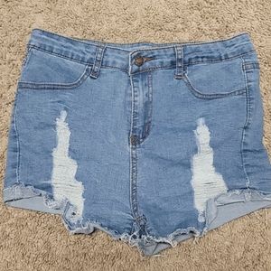 Distressed Raw Denim Shorts High Waisted